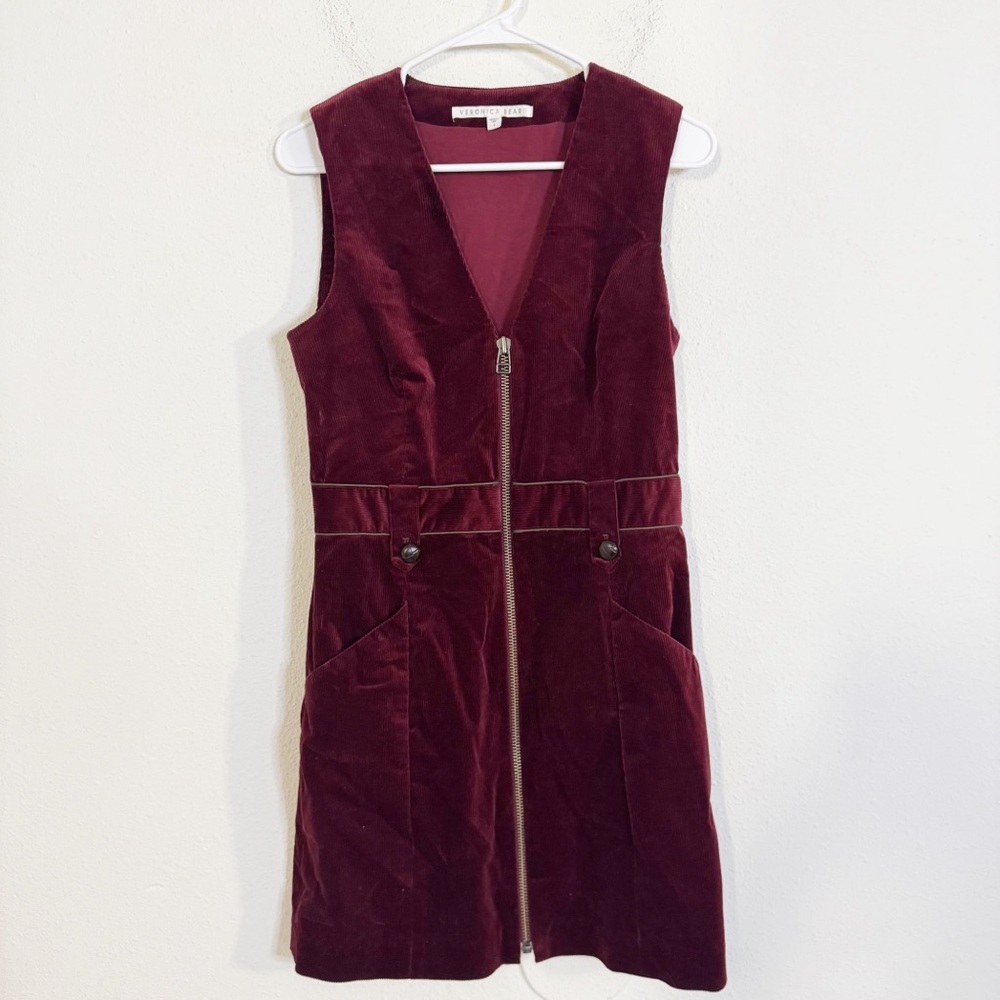 Veronica beard Orial Burgundy corduroy Sleeveless zip front mini Dress - Picture 5 of 9